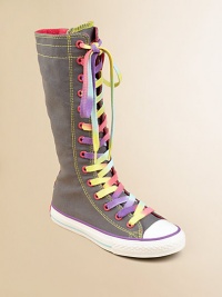 A tall version of the signature classic, with colorful tie-dyed laces and a side zip closure. Lace-up with side zipCanvas upperTextile liningRubber soleTraditional Chuck insoleImported A tall version of the signature classic, with colorful tie-dyed laces and a side zip closure. Lace-up with side zipCanvas upperTextile liningRubber soleTraditional Chuck insoleImported