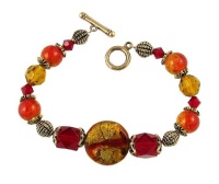 Bracelet - B23 - Handmade Murano Glass & Fire-Polished Beads - Round Crackle Beads - Toggle Closure ~ Red & Gold Bracelet - B23 - Handmade Murano Glass & Fire-Polished Beads - Round Crackle Beads - Toggle Closure ~ Red & Gold