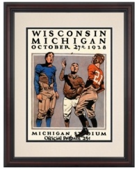 Tackle empty spaces with the Wisconsin-Michigan program cover from 1928. With vibrant, restored colors and a handsome cherry-wood frame, it makes great wall art for serious college football fans. Tackle empty spaces with the Wisconsin-Michigan program cover from 1928. With vibrant, restored colors and a handsome cherry-wood frame, it makes great wall art for serious college football fans.