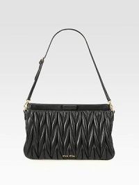 This beautifully quilted style has a convenient detachable shoulder strap.Detachable adjustable shoulder strap, 8-9 dropTop zip closureOne inside open pocketSatin lining10W X 6½H X ½DMade in Italy This beautifully quilted style has a convenient detachable shoulder strap.Detachable adjustable shoulder strap, 8-9 dropTop zip closureOne inside open pocketSatin lining10W X 6½H X ½DMade in Italy