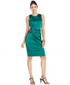 The deep jewel-tone hue of Xscape's satin dress combines with a brilliant beaded embellishment at the hip for this gorgeous cocktail look.
