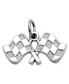 Cross the finish line in style. Two racing flags feature a polished and checkered design in 14k white gold. Chain not included. Approximate length: 3/5 inch. Approximate width: 3/4 inch.