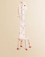 What could be more fun than a polka-dot pony stool that doubles as a coat rack? It's the perfect combination!Yarn trim for mane 13¾W X 42H Constructed of MDF Imported Recommended for ages 3 and up Please note: Some assembly may be required. 