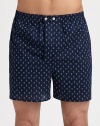 Detailed anchor print lends character to this classic gentleman's boxershort of ultra-soft cotton with an adjustable waist for added comfort.Two-button elastic waistbandInseam, about 3½CottonMachine washImported