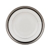 Intricately textured platinum rings on pure white china paired with the fashionably modern look of ebony creates a new sophistication for your table.