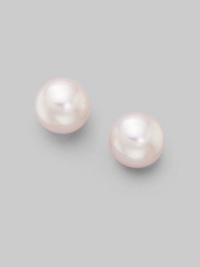 From the Akoya Collection. Classic white cultured pearl studs set in 18k gold. 8mm white round cultured pearls Quality: A 18k white gold Post back Imported From the Akoya Collection. Classic white cultured pearl studs set in 18k gold. 8mm white round cultured pearls Quality: A 18k white gold Post back Imported