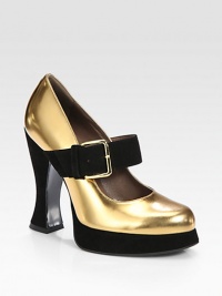 A wide adjustable ankle strap and curved heel make for a fresh twist on this metallic leather and suede staple. Suede-covered heel, 4¾ (120mm)Suede platform, ½ (15mm)Compares to a 4¼ heel (110mm)Metallic leather and suede upperLeather liningLeather and rubber solePadded insoleMade in Italy A wide adjustable ankle strap and curved heel make for a fresh twist on this metallic leather and suede staple. Suede-covered heel, 4¾ (120mm)Suede platform, ½ (15mm)Compares to a 4¼ heel (110mm)Metallic leather and suede upperLeather liningLeather and rubber solePadded insoleMade in Italy