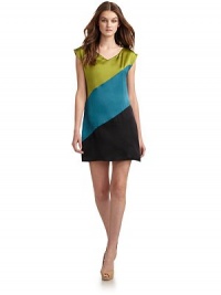THE LOOKV neckAsymmetrical colorblock patternSleevelessFully linedTHE FITAbout 33 from shoulder to hemTHE MATERIALSilkCARE & ORIGINDry cleanImportedModel shown is 5'10 (177cm) wearing US size 4. THE LOOKV neckAsymmetrical colorblock patternSleevelessFully linedTHE FITAbout 33 from shoulder to hemTHE MATERIALSilkCARE & ORIGINDry cleanImportedModel shown is 5'10 (177cm) wearing US size 4.