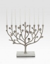 The intricate forms of nature inspired America's foremost metal artist to create this hand-crafted menorah with a glowing nickle-plated finish.From the Botanical Leaf CollectionCandles not includedNickle-plated metal12W X 4D X 13½Hand washImported