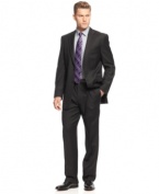 In a classic black herringbone, this Jones New York suit cuts a sophisticated figure in your dress wardrobe.