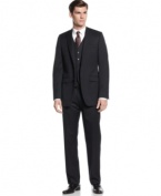 A slim fit and striking stripes on this DKNY suit provide you with confidence in every step you take.