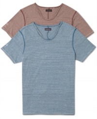 2-tone mini-horizontal stripe scoop v-neck short sleeve t-shirt by Guess Jeans works with cords, jeans, and shorts. 2-tone mini-horizontal stripe scoop v-neck short sleeve t-shirt by Guess Jeans works with cords, jeans, and shorts.