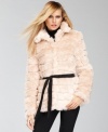 Cozy up to INC's delightful coat! A faux-leather sash belt helps to define the waist of this chic faux-fur topper.