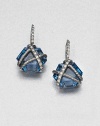 From the Cable Wrap Collection. Beautiful, faceted Hampton blue topaz stones wrapped in diamonds and rich, darkened sterling silver. Hampton blue topazDiamonds, .26 tcwDarkened sterling silverDrop, about .5Hook backImported 
