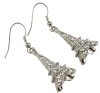 Silver Plated Sparkling Crystal 3D Eiffel Tower Paris France Theme Dangle Earrings (Style 2)