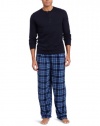 Intimo Men's Knit Henley Printed Micro Fleece Pajama Pant