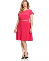 Jessica Howard Women's Plus-Size Cap Sleeve Belted Dress