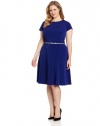 Jessica Howard Women's Plus-Size Cap Sleeve Belted Dress With Seamed Skirt