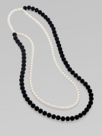 From the Night Blue Collection. This high contrast piece features strands of flocked velvet beads and pearlized glass beads. Length, about 45½ Slip-on style Imported From the Night Blue Collection. This high contrast piece features strands of flocked velvet beads and pearlized glass beads. Length, about 45½ Slip-on style Imported