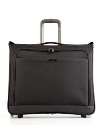Indulge in the luxury of travel-a sleek garment bag takes your wardrobe on the go, making it easy to show up in style & enjoy all of the comforts of home wherever you are in the world. A spacious interior houses a shoe pocket, shirt pocket and an expandable construction that glides along smoothly & hassle-free on four spinner wheels. Indulge in the luxury of travel-a sleek garment bag takes your wardrobe on the go, making it easy to show up in style & enjoy all of the comforts of home wherever you are in the world. A spacious interior houses a shoe pocket, shirt pocket and an expandable construction that glides along smoothly & hassle-free on four spinner wheels.