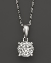 Faceted, glittering diamond cluster pendant in 14K. white gold.