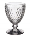 Add sparkle to your tabletop with the Boston goblets. Multiple and brilliantly faceted cuts capture and refract the light, creating a unique diamond-shaped pattern. The distinctive stem features a bubble accent.