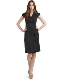 THE LOOKThe original washable silkNotch lapelFront button closureCap sleevesSeam detailsSelf tie beltFront slash pocketsTHE FITAbout 37 from shoulder to hemTHE MATERIALSilkCARE & ORIGINMachine wash ImportedModel shown is 5'10 (178cm) wearing US size Small. THE LOOKThe original washable silkNotch lapelFront button closureCap sleevesSeam detailsSelf tie beltFront slash pocketsTHE FITAbout 37 from shoulder to hemTHE MATERIALSilkCARE & ORIGINMachine wash ImportedModel shown is 5'10 (178cm) wearing US size Small.