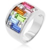 White Gold Rhodium Bonded Light Multi-color Alternated Princess and Bagat Shaped Swarovski Crystal in Silvertone