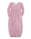 An adorable long-sleeved gown is rendered in soft, striped cotton jersey.Empire-waist silhouette with a ribbed cross-wrap neckline and gathered detailing at the waist.