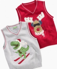 Greendog has captured the Christmas spirit in this sweater vest featuring a fun Christmas graphic. Makes a great gift. Greendog has captured the Christmas spirit in this sweater vest featuring a fun Christmas graphic. Makes a great gift.