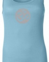 Ladies Yoga Tank - Om Symbol Big Print Longer Length Tanktop, XL, Light Aqua