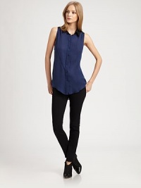 Contrasting collar, back mesh panel and a shirttail hem revive this sleeveless silk essential. Point collarSleevelessButton frontShirttail hemBack mesh panelSilkDry cleanImportedModel shown is 5'10 (177cm) wearing US size Small. Contrasting collar, back mesh panel and a shirttail hem revive this sleeveless silk essential. Point collarSleevelessButton frontShirttail hemBack mesh panelSilkDry cleanImportedModel shown is 5'10 (177cm) wearing US size Small.
