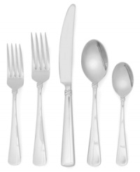 The Vows flatware from Lauren by Ralph Lauren features intertwined silver bands accenting the sleek silhouette on the handles. Vows 5-piece place settings include 1 dinner fork, 1 salad fork, 1 soup spoon, 1 teaspoon and 1 knife. The Vows flatware from Lauren by Ralph Lauren features intertwined silver bands accenting the sleek silhouette on the handles. Vows 5-piece place settings include 1 dinner fork, 1 salad fork, 1 soup spoon, 1 teaspoon and 1 knife.