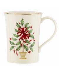Gold trim and a fresh take on the Holiday dinnerware and dishes pattern make this Warm Wish mug an elegant addition to the beloved Lenox collection. With 'tis the season on handle. Gold trim and a fresh take on the Holiday dinnerware and dishes pattern make this Warm Wish mug an elegant addition to the beloved Lenox collection. With 'tis the season on handle.