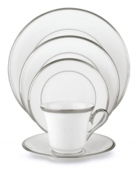 Beautiful in its simplicity, this dinnerware collection features a timeless, elegant design. The pristine white bone china is accented by a single, shimmering band of platinum. The understated beauty of Solitaire White place settings will add a refined sophistication to your dining experience for years to come. Beautiful in its simplicity, this dinnerware collection features a timeless, elegant design. The pristine white bone china is accented by a single, shimmering band of platinum. The understated beauty of Solitaire White place settings will add a refined sophistication to your dining experience for years to come.
