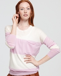 Serene contrast stripes add color and depth to this luxe-touch Theory sweater, made from an exceedingly soft, cashmere-kissed cotton blend. Serene contrast stripes add color and depth to this luxe-touch Theory sweater, made from an exceedingly soft, cashmere-kissed cotton blend.