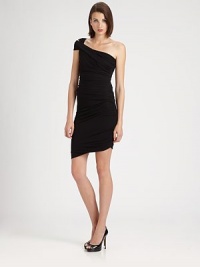 Stretch matte jersey, tailored in a modern, asymmetrical silhouette.Twisted one-shoulder detailAsymmetrical necklineAllover ruchingAsymmetrical hemFully linedAbout 24 from natural waistRayonDry cleanImportedModel shown is 5'11 (180cm) wearing US size 4. Stretch matte jersey, tailored in a modern, asymmetrical silhouette.Twisted one-shoulder detailAsymmetrical necklineAllover ruchingAsymmetrical hemFully linedAbout 24 from natural waistRayonDry cleanImportedModel shown is 5'11 (180cm) wearing US size 4.