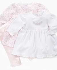 Take your pick. Style her sweetly in this 3-piece dresses and legging set from Little Me. Take your pick. Style her sweetly in this 3-piece dresses and legging set from Little Me.