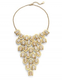 THE LOOKBib silhouetteDruzy horseshoe accentsCircle chainGoldplated brass settingLobster claspTHE MEASUREMENTBib width, about 6Bib length, about 6.5Length, about 17ORIGINMade in USA THE LOOKBib silhouetteDruzy horseshoe accentsCircle chainGoldplated brass settingLobster claspTHE MEASUREMENTBib width, about 6Bib length, about 6.5Length, about 17ORIGINMade in USA