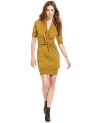 A twist on the traditional layered look, this RACHEL Rachel Roy dress features an asymmetrical knotted belt detail at the waist for stylish abstraction! A twist on the traditional layered look, this RACHEL Rachel Roy dress features an asymmetrical knotted belt detail at the waist for stylish abstraction!