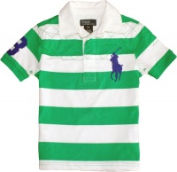 Polo Ralph Lauren Toddler Boy's Striped Big Pony Rugby, Tiller Green, 4 Polo Ralph Lauren Toddler Boy's Striped Big Pony Rugby, Tiller Green, 4