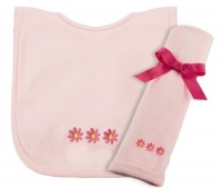 Princess Linens Cotton Knit Bib and Burp Pad Set with Daisy Motif, Pink Princess Linens Cotton Knit Bib and Burp Pad Set with Daisy Motif, Pink