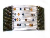 Mishky Sterling Silver Sliding Crystals Metallic Olive Mesh Glass Seed Beaded Cuff Bracelet with Sliding Swarovski Crystals