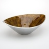 This unique shape bowl features a dark amber interior and gives a new look to classic serving piece.