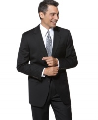Who said looking good can't be feeling good too? This suit jacket is as comfortable as it is handsome. With a classic, single-breasted look, notched lapel and two button closure. Chest welt pocket, front flap pockets. Center back vent. Who said looking good can't be feeling good too? This suit jacket is as comfortable as it is handsome. With a classic, single-breasted look, notched lapel and two button closure. Chest welt pocket, front flap pockets. Center back vent.