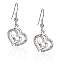 Clear Crystal Double Heart Charm Drop Earrings Fashion Jewelry Clear Crystal Double Heart Charm Drop Earrings Fashion Jewelry