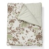 Forest creatures and woodland fauna create a nature-inspired scene-deer, squirrels, rabbits, bears and other animals and plants are printed in muted brown and sage green on an off-white background. This soft play blanket is a perfect accessory for the playroom or a toddler bed.The American Academy of Pediatrics and the U.S. Consumer Product Safety Commission have made recommendations for safe bedding practices for babies. When putting infants under 12 months to sleep, remove pillows, quilts, comforters, and other soft items from the crib.