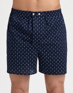 Detailed anchor print lends character to this classic gentleman's boxershort of ultra-soft cotton with an adjustable waist for added comfort.Two-button elastic waistbandInseam, about 3½CottonMachine washImported