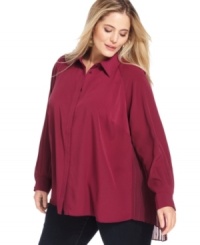 Leave them wanting more in Grace Elements' long sleeve plus size top, finished by a pleated back. Leave them wanting more in Grace Elements' long sleeve plus size top, finished by a pleated back.