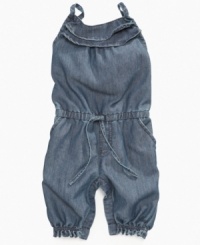 Just dandy! Denim gets a little dressed up to keep her darling in this sweet romper from DKNY. Just dandy! Denim gets a little dressed up to keep her darling in this sweet romper from DKNY.